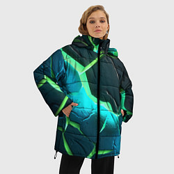 Куртка зимняя женская Зеленое неоновое свечение из зеленых плит, цвет: 3D-черный — фото 2
