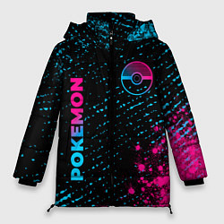 Женская зимняя куртка Pokemon - neon gradient: надпись, символ