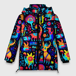 Куртка зимняя женская Космические веселые монстрики, цвет: 3D-черный