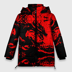 Куртка зимняя женская Черный дракон на красном небе, цвет: 3D-красный