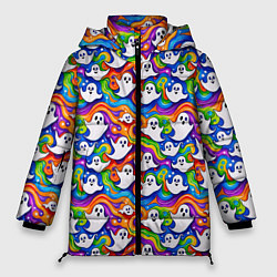 Куртка зимняя женская Веселые привидения на красочном фоне, цвет: 3D-красный
