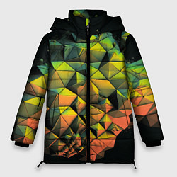 Куртка зимняя женская Зеленая кубическая абстракция, цвет: 3D-черный