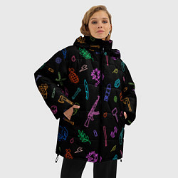 Куртка зимняя женская Оружие - цветной на чёрном, цвет: 3D-красный — фото 2
