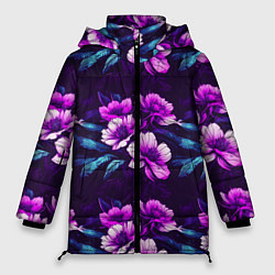 Куртка зимняя женская Цветы неон узор, цвет: 3D-красный
