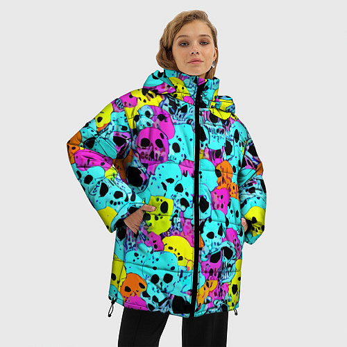Женская зимняя куртка Паттерн из черепов - поп-арт - иллюзия / 3D-Красный – фото 3