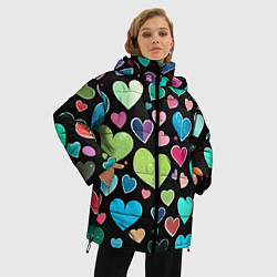Куртка зимняя женская Сердечный принт - нейросеть, цвет: 3D-черный — фото 2
