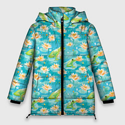Куртка зимняя женская Кувшинки и лягушки, цвет: 3D-черный