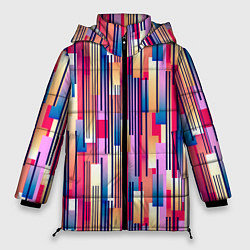 Куртка зимняя женская Яркие спортивные полоски, цвет: 3D-черный