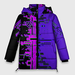Куртка зимняя женская Кибер-глитч фиолетовый, цвет: 3D-черный
