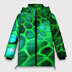 Куртка зимняя женская Зеленые неоновые соты, цвет: 3D-светло-серый