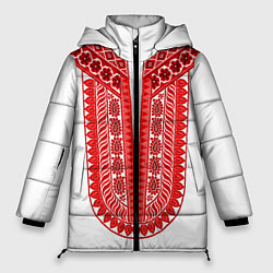 Куртка зимняя женская Красная славянская вышиванка, цвет: 3D-черный
