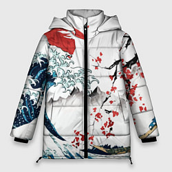 Куртка зимняя женская Хокусай большая волна в Канагаве - пародия укиё, цвет: 3D-светло-серый