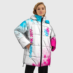 Куртка зимняя женская Cyberpunk 2077 neon gradient style: надпись, симво, цвет: 3D-черный — фото 2