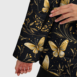 Куртка зимняя женская Золотые бабочки на черном фоне, цвет: 3D-светло-серый — фото 2
