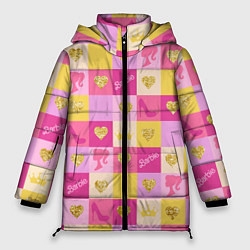 Куртка зимняя женская Барби: желтые и розовые квадраты паттерн, цвет: 3D-светло-серый