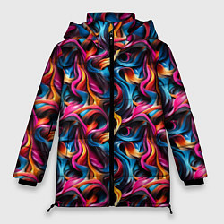 Куртка зимняя женская Неоновые ленты узор, цвет: 3D-черный