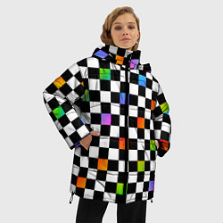 Куртка зимняя женская Черно-бело-радужная клетка, цвет: 3D-черный — фото 2