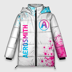 Куртка зимняя женская Aerosmith neon gradient style: надпись, символ, цвет: 3D-черный