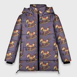 Куртка зимняя женская Деревянные лошадки качалки, цвет: 3D-черный