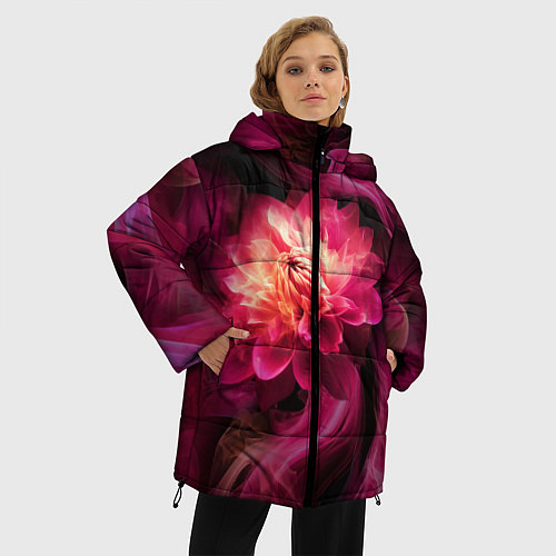 Женская зимняя куртка Розовый цветок в огне - нейросеть / 3D-Красный – фото 3