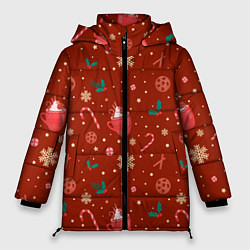Куртка зимняя женская Паттерн новогодняя пижама, цвет: 3D-красный