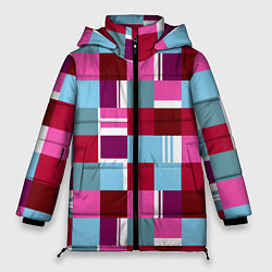 Куртка зимняя женская Ретро квадраты вишнёвые, цвет: 3D-красный