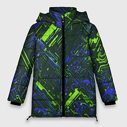 Куртка зимняя женская Киберпанк линии зелёные и синие, цвет: 3D-красный