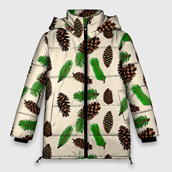 Куртка зимняя женская Зимний узор - еловые ветки и шишки, цвет: 3D-черный
