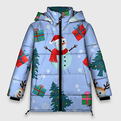 Женская зимняя куртка Снеговики с новогодними подарками паттерн / 3D-Светло-серый – фото 1