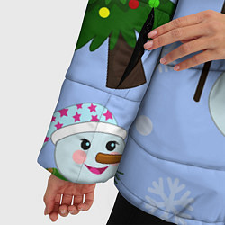 Куртка зимняя женская Снеговики с новогодними елками паттерн, цвет: 3D-светло-серый — фото 2