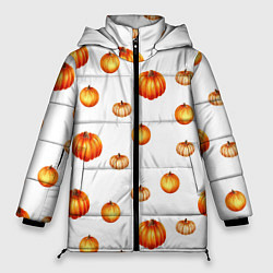 Куртка зимняя женская Оранжевые тыквы - паттерн, цвет: 3D-светло-серый