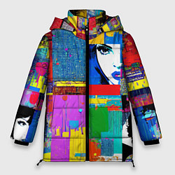 Куртка зимняя женская Лоскутное одеяло - поп-арт, цвет: 3D-черный