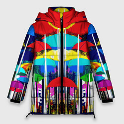 Куртка зимняя женская Mirror pattern of umbrellas - pop art, цвет: 3D-светло-серый