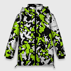 Куртка зимняя женская Абстракция чёрно-зелёная, цвет: 3D-черный
