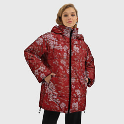 Куртка зимняя женская Белые лепестки на красном фоне, цвет: 3D-светло-серый — фото 2