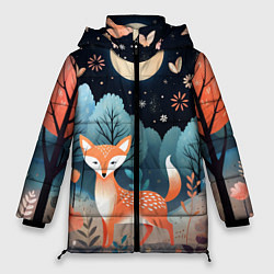 Куртка зимняя женская Лисичка в осеннем лесу фолк-арт, цвет: 3D-красный
