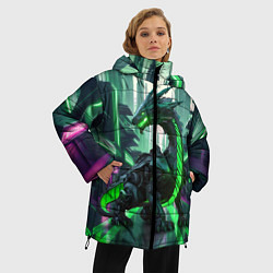 Куртка зимняя женская Неоновый зеленый дракон, цвет: 3D-светло-серый — фото 2