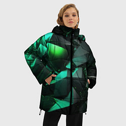 Куртка зимняя женская Зеленые абстрактные объекты, цвет: 3D-светло-серый — фото 2