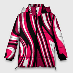 Куртка зимняя женская Абстракция волны чёрно-розовый, цвет: 3D-черный