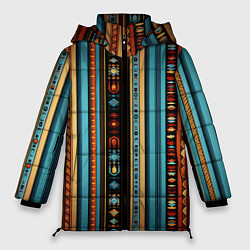 Куртка зимняя женская Этнический паттерн в вертикальную полоску, цвет: 3D-черный