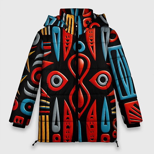 Женская зимняя куртка Красно-синий узор в африканском стиле / 3D-Светло-серый – фото 1