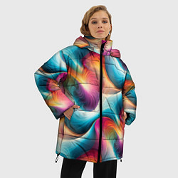 Куртка зимняя женская Волнообразная разноцветная абстракция, цвет: 3D-красный — фото 2