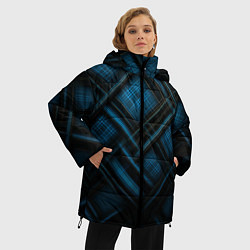 Куртка зимняя женская Тёмно-синяя шотландская клетка, цвет: 3D-светло-серый — фото 2