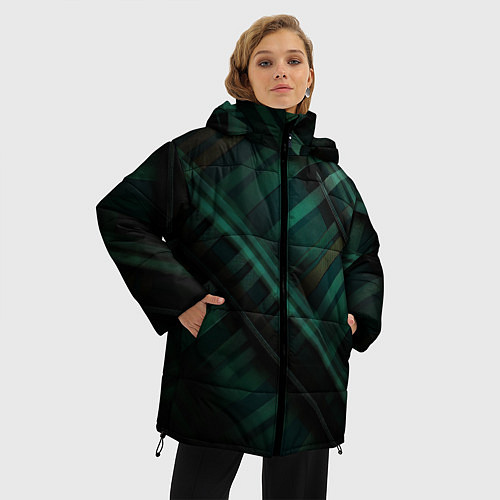 Женская зимняя куртка Тёмно-зелёная шотландская клетка / 3D-Красный – фото 3