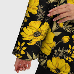 Куртка зимняя женская Желтые цветы на черном фоне паттерн, цвет: 3D-черный — фото 2