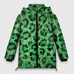 Куртка зимняя женская Зелёный леопард паттерн, цвет: 3D-черный