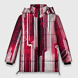 Куртка зимняя женская Киберпанк полосы белый и красный, цвет: 3D-черный