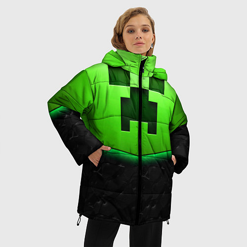 Женская зимняя куртка Майнкрафт крипер / 3D-Красный – фото 3