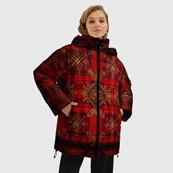 Куртка зимняя женская Красная шотландская клетка royal stewart, цвет: 3D-светло-серый — фото 2