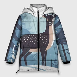 Куртка зимняя женская Зимняя сказка олень в лесу, цвет: 3D-черный